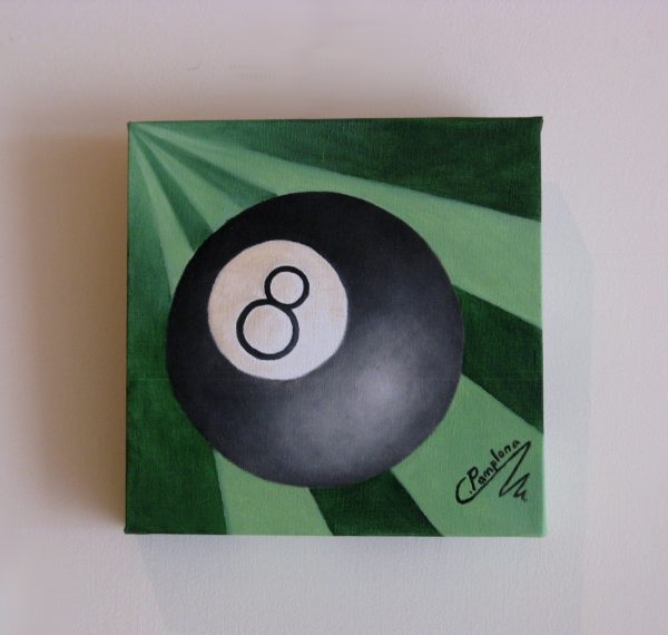 Cuadro abstracto pintado a mano con oleo sobre lienzo con una bola de billar (1)
