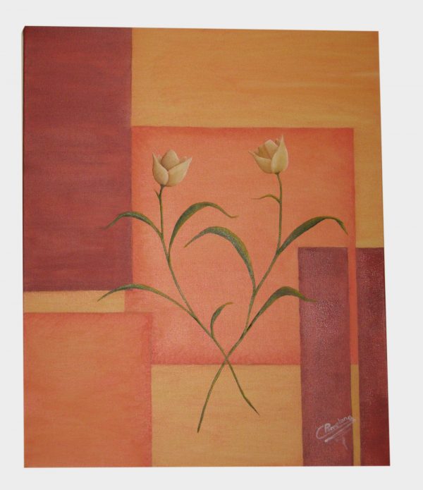 Cuadro abstracto personalizado de 5 flores y pintado a mano con pinturas al óleo, sobre lienzo.  Cada una de las flores simboliza a un miembro de la familia.