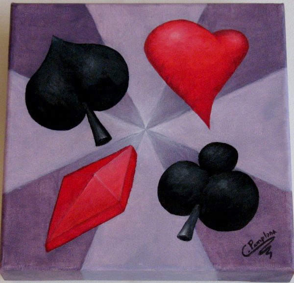 Cuadro abstracto pintado a mano con pinturas al oleo sobre lienzo del poker