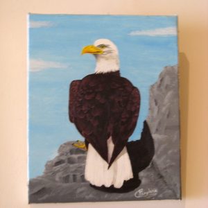 Cuadro realista pintado a mano con oleo sobre lienzo de un águila