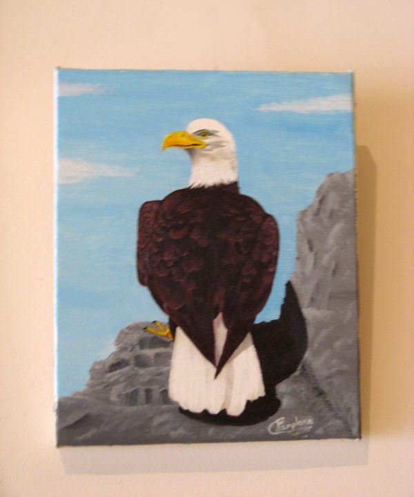 Cuadro realista pintado a mano con oleo sobre lienzo de un águila