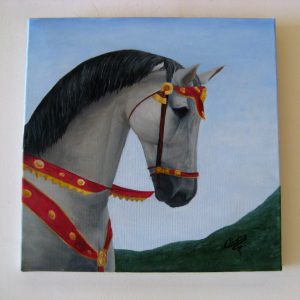 Cuadro realista pintado a mano con pinturas al oleo sobre lienzo de un caballo elegante
